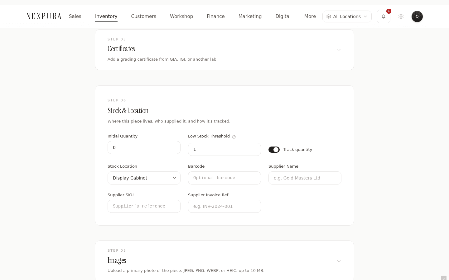 Photo upload block at the bottom of the form, plus the bottom-of-page Cancel + Add Item action row.