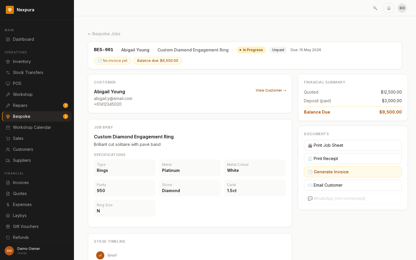Nexpura Digital Passport - Item Specifications
